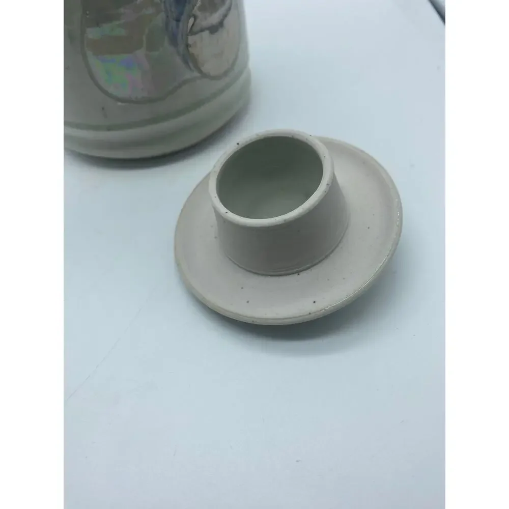 Blue, silver‎  & Red Ceramic Lidded Jar pottery, Modern Abstract design function